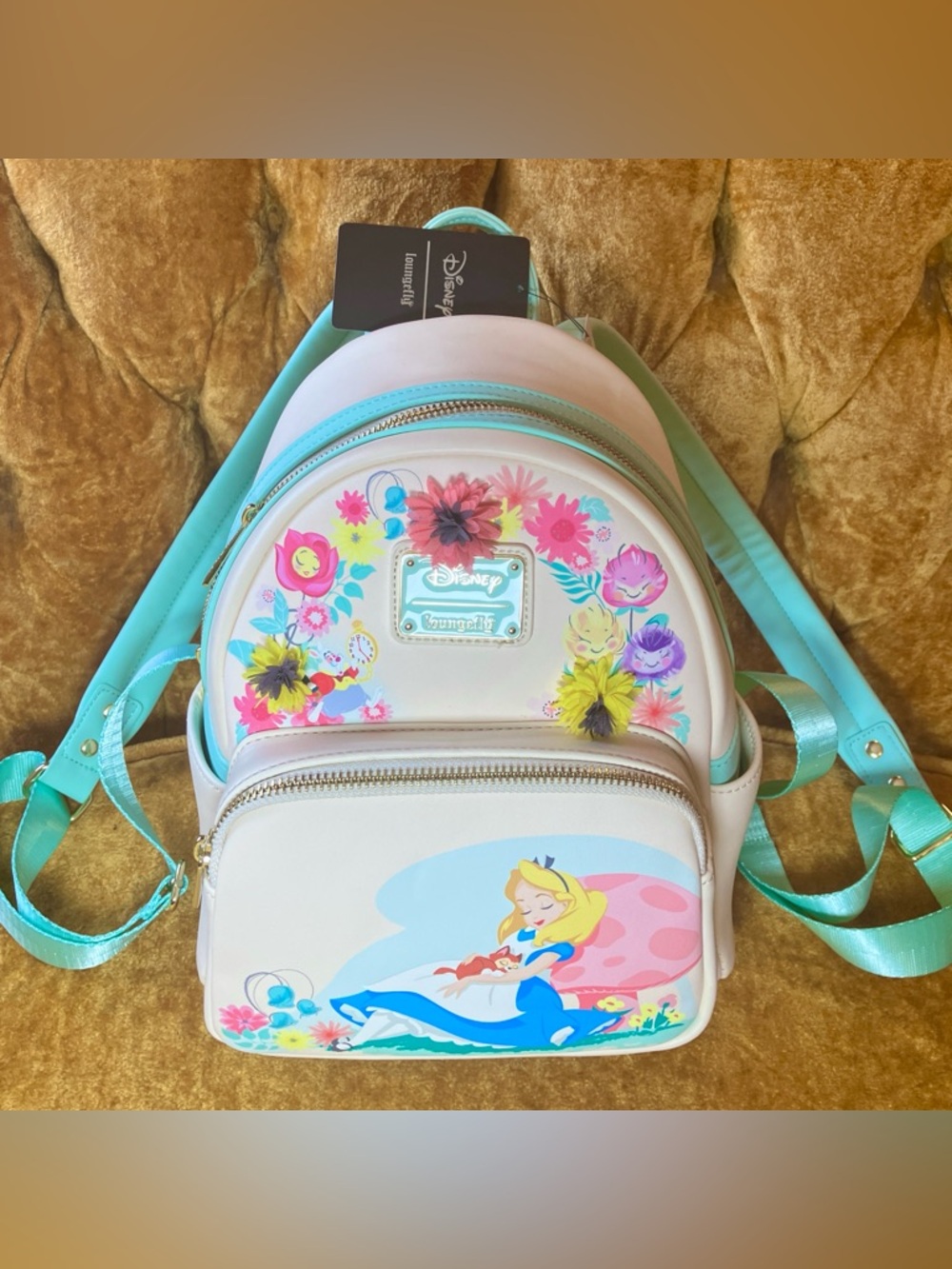 Loungefly Disney Alice in Wonderland Garden Flowers Mini Backpack Mushroom Cat